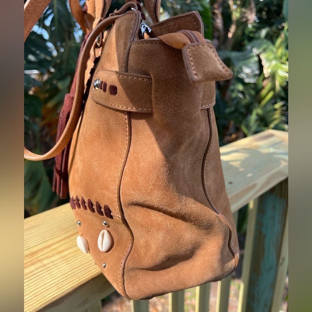 Ashro Western Boho Suede Satchel Bag – 17x10” Shoulder & Crossbody Purse - Picture 9 of 15